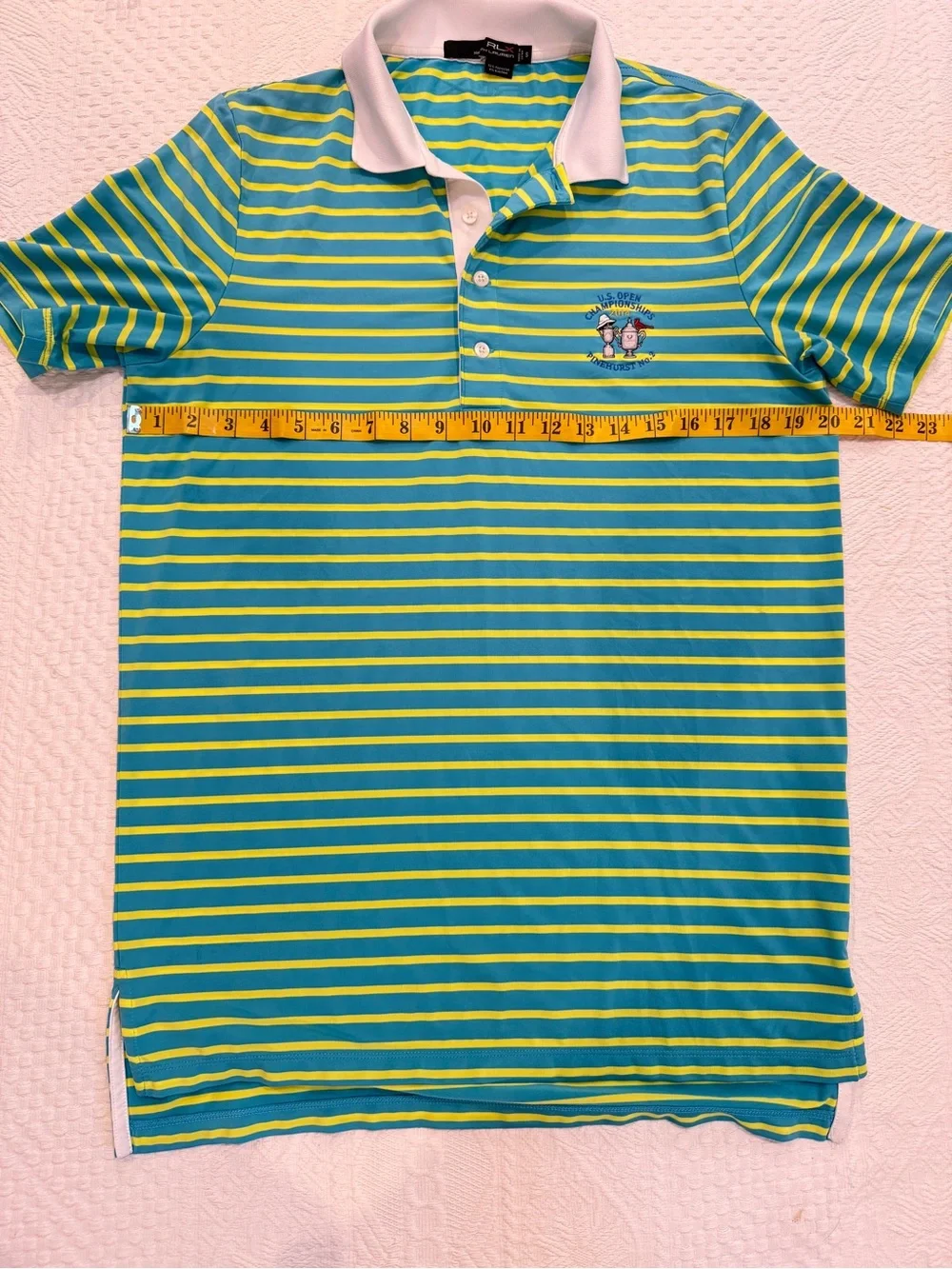 RLX Ralph Lauren Polo Shirt Mens S Blue Green Stripe US Open 2014 Pinehurst Golf